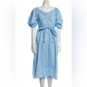 Staud V-Neck Midi Length Dress Light Blue Size S. Missing Belt.